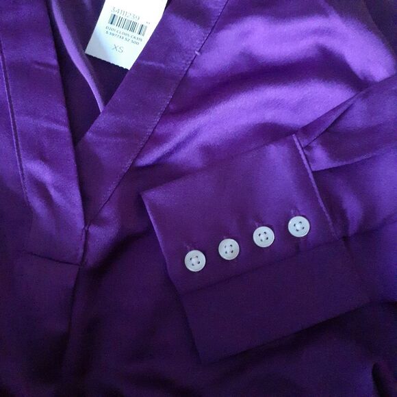 new Ann Taylor shirt xs purple blouse new silky feel career office blouse luxury - Picture 2 of 4